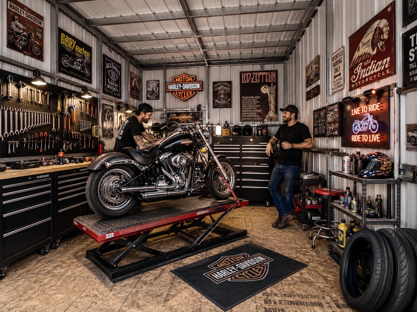 motorcycle storage building interior